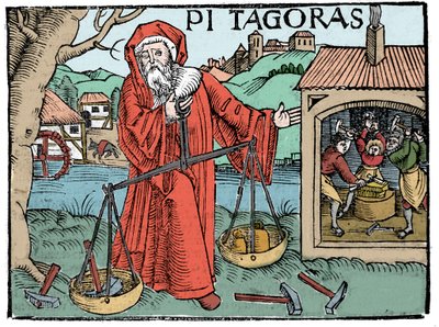 Ritratto di Pitagora - Pagina da "Compendiara musica" di Koswick 1516 da Unknown artist