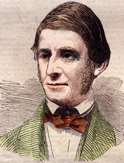 Ritratto di Ralph Waldo Emerson (1803-1882), saggista, filosofo, poeta americano. Incisione in "The Illustrated London News" del 20 marzo 1858 da Unknown artist