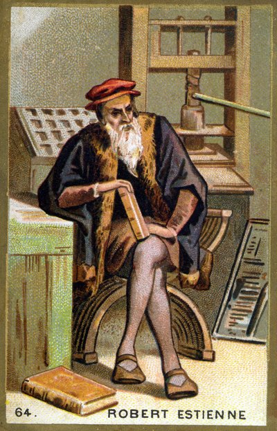 Ritratto di Robert I Estienne (1498 - 1559) umanista, editore e stampatore. Cromolitografia del XIX secolo da Unknown artist