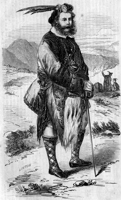 Ritratto di Roualeyn George Gordon Cumming (1820-1866), viaggiatore e cacciatore di leoni scozzese. Incisione di Linton in "Il Mondo Illustre" n.56 dell