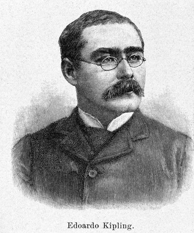 Ritratto di Rudyard Kipling (1865-1936), romanziere e poeta britannico, incisione XIX secolo da Unknown artist