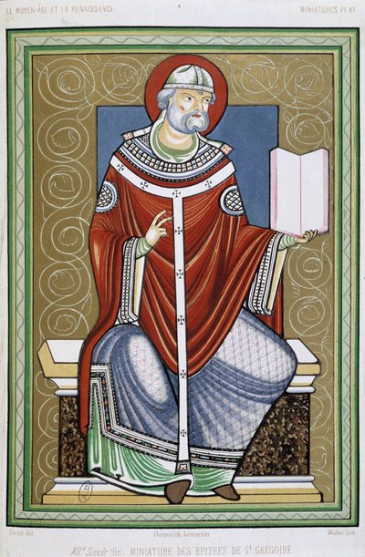 Ritratto di San Gregorio, chromo del XIX secolo da una miniatura delle Epistole di San Gregorio da Unknown artist