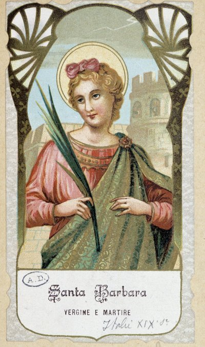 Ritratto di Santa Barbara vergine e martire, immagine pia italiana da Unknown artist