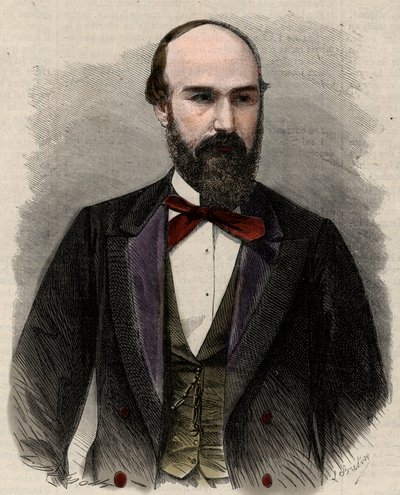 Ritratto di Santos Gutierrez (1820-1872), politico ed ex presidente degli Stati Uniti di Colombia. Incisione in "L