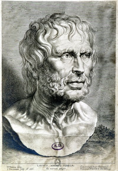 Ritratto di Seneca (Lucio Anneo Seneca, 4 a.C.-65 d.C.), filosofo della scuola stoica, drammaturgo e statista romano - Incisione del 1638 - Coll Maciet, Biblioteca delle Arti Decorative, Parigi da Unknown artist