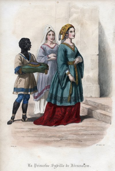 Ritratto di Sibilla di Gerusalemme (circa 1160-1190), Principessa poi Regina di Gerusalemme. Incisione del 1842 in "Histoire des popes" di Maurice Lachatre. Collezione privata. da Unknown artist