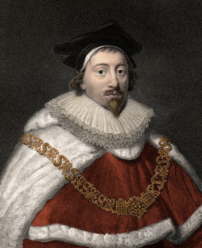Ritratto di Sir Edward Coke (1552-1634), giurista inglese - Incisione a colori del XIX secolo da Unknown artist