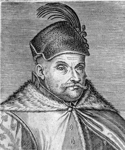Ritratto di Stefano I Báthory (1533-1586), principe di Transilvania e re di Polonia. Incisione del XVI secolo da Unknown artist
