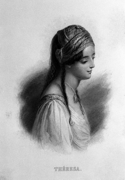 Ritratto di Teresa Gamba in Guiccioli (XIX secolo) innamorata del poeta George Gordon Byron. Incisione del XIX secolo da Unknown artist