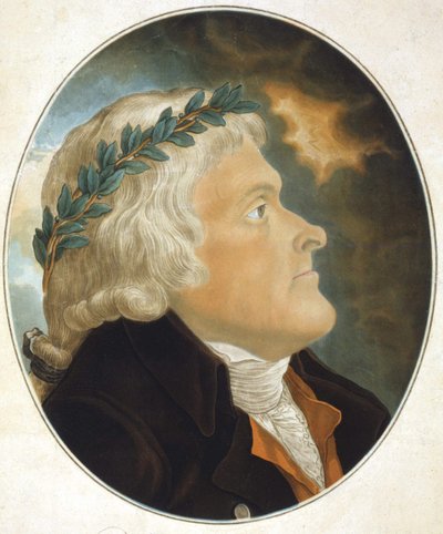 Ritratto di Thomas Jefferson (1743 - 1826) scrittore politico e statista americano disegnato dal suo amico Tadeusz Kościuszko e inciso da Mr. Sokolnicki. Incisione sd. XIX secolo da Unknown artist