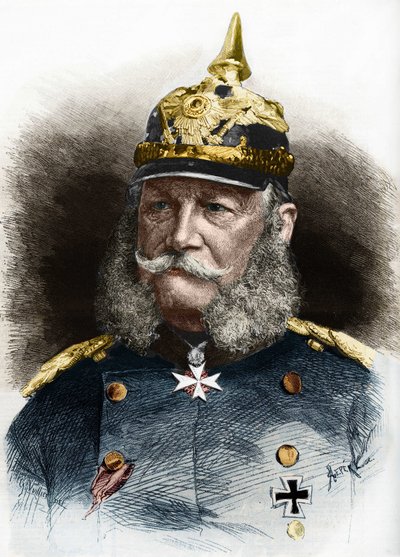 Ritratto di Guglielmo I (1797-1888), re di Prussia e imperatore di Germania. Incisione della fine del XIX secolo da Unknown artist