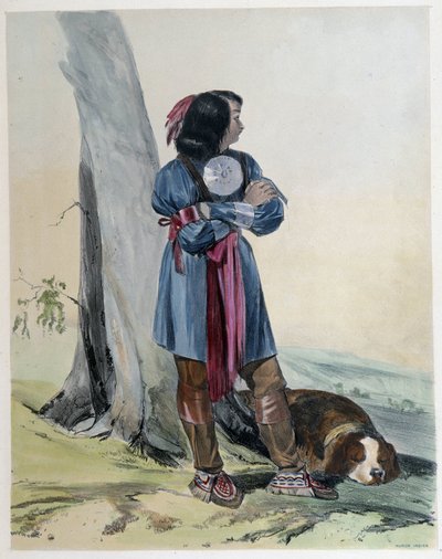 Ritratto di un Huron, indiano del Canada, con il suo cane - in "Shyth