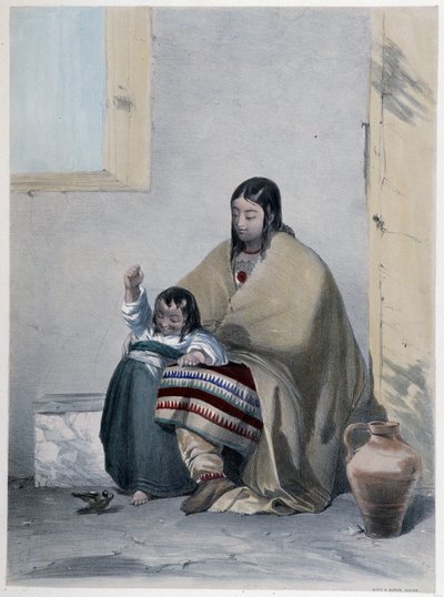 Ritratto di un Huron, indiano del Canada, con il suo bambino - in "Shyth