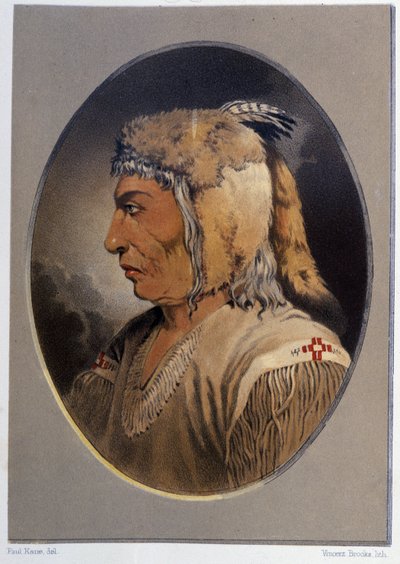 Ritratto di un indiano: Man-Ce-Muckt - in "Wandering of an artist among the indians of north america" di Paul Kane, Longmans & Roberts, Londra da Unknown artist