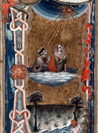 Ritratto del poeta italiano Dante Alighieri con Beatrice, nella Divina Commedia (miniatura) da Unknown artist