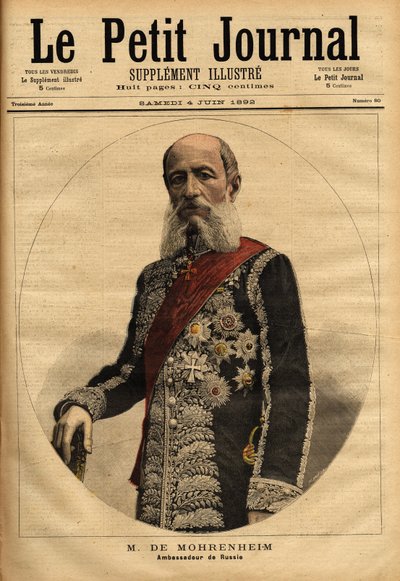 Ritratto del Barone di Mohrenheim, ambasciatore russo in Francia dal 1884 al 1898. Incisione in "Le petit journal" 4/06/1892. Collezione di Selva. da Unknown artist