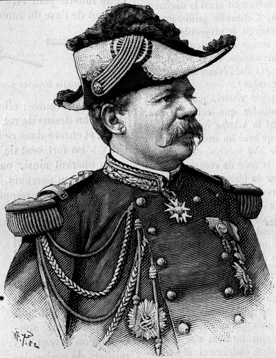 Ritratto del generale francese François Perrier (1833-1888). Incisione in "La Nature: revue des sciences et de leurs applications aux arts et à l