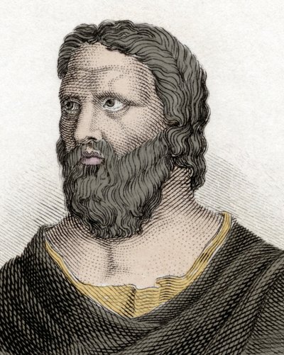 Ritratto del filosofo greco Eraclito di Efeso (576-480 a.C.) (Eraclito di Efeso). Incisione del XIX secolo. da Unknown artist