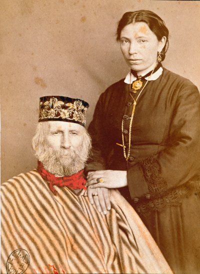 Ritratto del patriota italiano e eroe del Risorgimento Giuseppe Garibaldi (1807-1882) con la sua terza moglie Francesca Armosino da Unknown artist