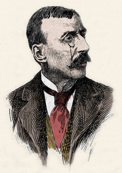Ritratto dello scrittore e diplomatico portoghese Jose Maria de Eeca de Queiros o Queiroz (1845-1900). Incisione del XIX secolo da Unknown artist