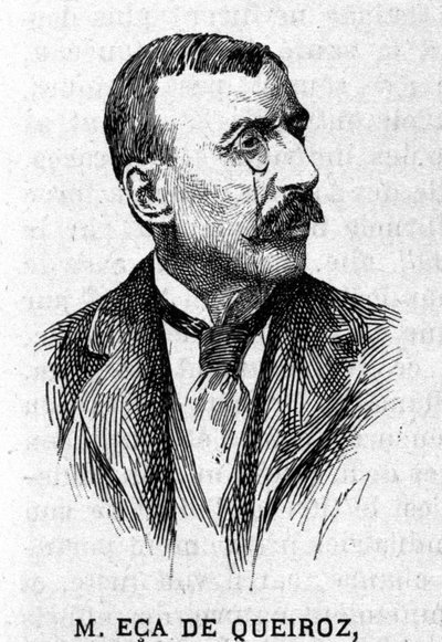 Ritratto dello scrittore e diplomatico portoghese Jose Maria de Eeca de Queiros o Queiroz (1845-1900). Incisione del XIX secolo da Unknown artist