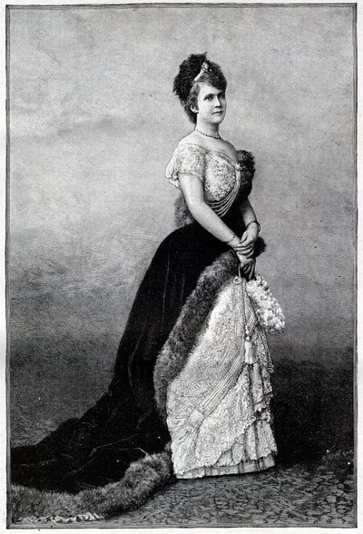 Ritratto della regina di Romania Elisabetta Pauline Ottilie Luise di Wied, conosciuta come Carmen Sylva (1843-1916), moglie del re Carlo I - incisione del 1893 da Unknown artist