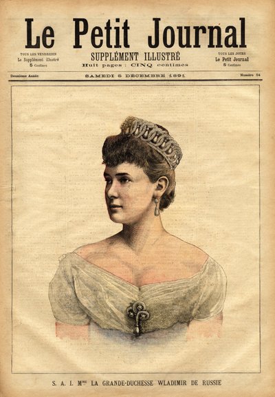 Ritratto della grande duchessa Vladimir di Russia, nata nel 1854, principessa Maria di Mecklenburg-Schwerin, sposata nel 1874 con il fratello minore dello zar, granduca Vladimir Alexandrovich Romanov, incisione in 