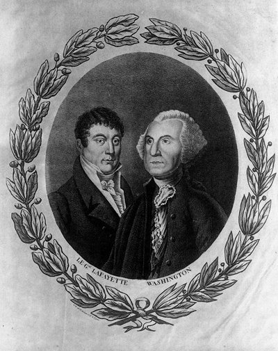 Ritratti del Generale La Fayette e di George Washington - incisione da Unknown artist