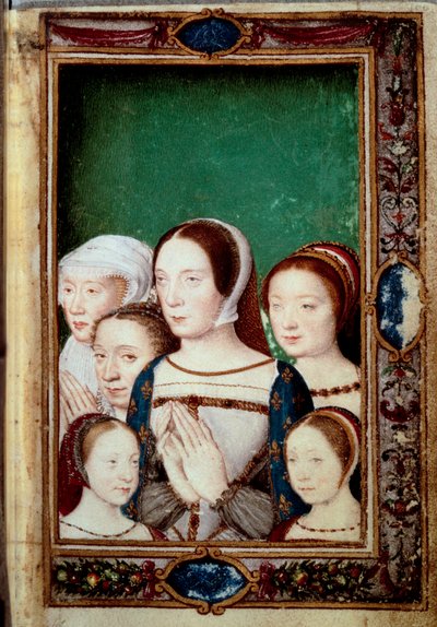 Ritratti delle figlie di Francesco I e delle sue due mogli. Ragazze: Louise (1515 - 1517), Charlotte (1516 - 1524), Madeleine (1520-1537), Marguerite (1523-1574). Claude di Francia (1499-1524) ed Eleonora d