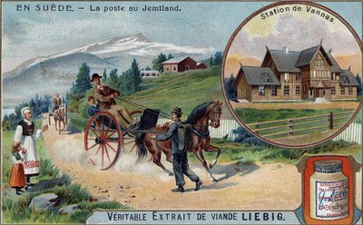 Posta e postino a Jemtland, Svezia. Cromolitografia, immagine Liebig da Unknown artist