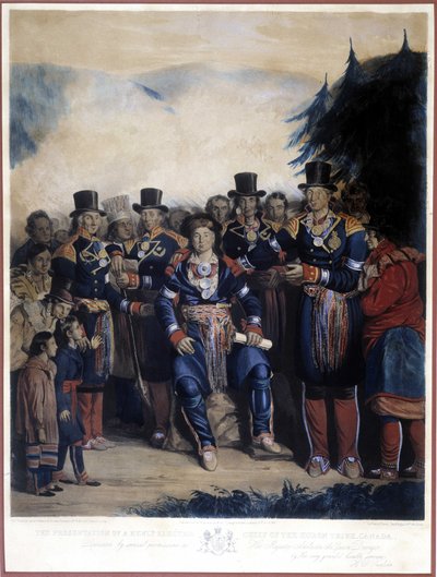 Presentazione del nuovo capo eletto degli indiani Huron del Canada da Unknown artist