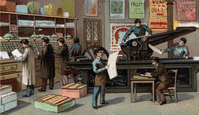Stampa in Francia nel XIX secolo. Cromolitografia della fine del XIX secolo da Unknown artist