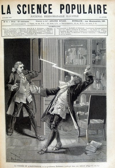 Il professor Georges Guillaume Richmann (1711-1753) morì nel suo laboratorio a seguito di un esperimento con un elettrometro da Unknown artist