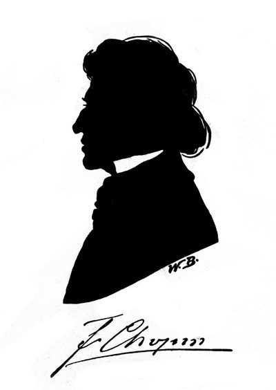 Profilo silhouette del compositore polacco Frederic Chopin con autografo. XIX secolo da Unknown artist