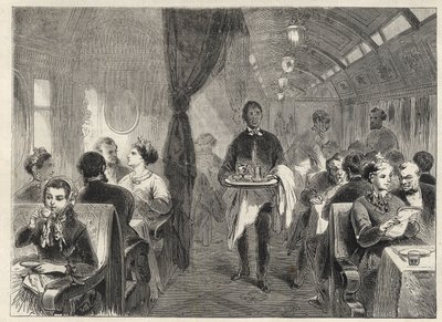 Carrozza ristorante Pullman delle Ferrovie del Pacifico nel 1869 da Unknown artist