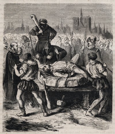 Punizione di Francois Ravaillac, assassino del re Enrico IV, a Place de Greve a Parigi nel 1610 - Incisione del 1879 in 