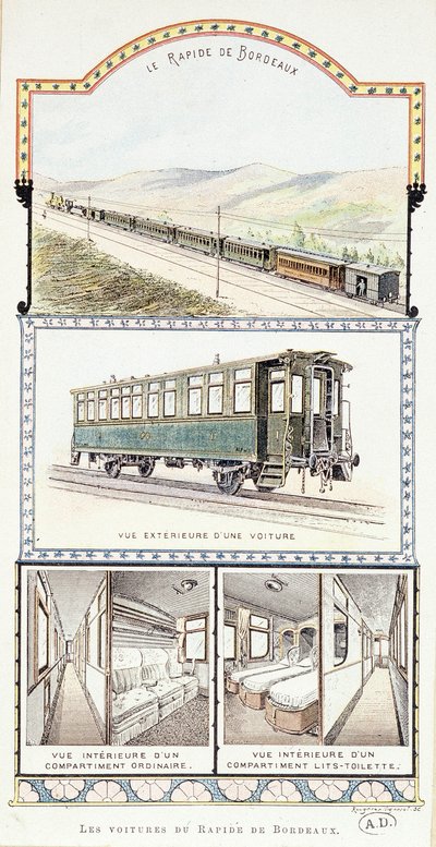 Ferrovie di Orléans: vedute esterne e interne delle carrozze rapide di Bordeaux da Unknown artist