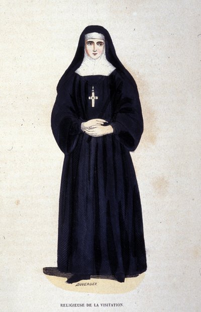 Religiose della Visitazione, un ordine fondato da San Francesco di Sales e Santa Giovanna di Chantal nel 1610. Incisione del XIX secolo da Unknown artist