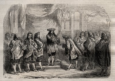 René Duguay Trouin (Duguay-Trouin) (René Trouin du Gué detto) (1673-1736) riceve la croce di Saint-Louis dalle mani del re Luigi XIV - incisione in "Dictionnaire populaire illustré" - 1864 - di Joseph Decembre e Edmond Allonier da Unknown artist
