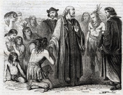 Rappresentazione di Bartolomé de las Casas (1484-1566) sacerdote domenicano, missionario con gli indiani (Ritratto di Bartolomé de las Casas, frate domenicano e protettore degli indiani - incisione del 1860) da Unknown artist