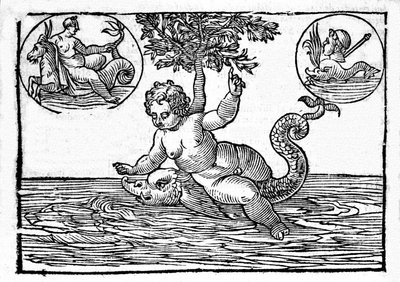 Rappresentazione di Ino, dio del mare, e suo figlio Palemone. Incisione da "Mythologiae sive explicationes fabularum" di Natalis Comitis da Unknown artist