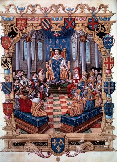 Rappresentazione del Re Francesco I (1494-1547) circondato dai suoi dodici pari. Da una miniatura. XVI secolo. Chantilly, Museo Condé da Unknown artist