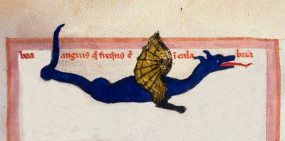 Rappresentazione di un drago alato in miniatura tratta da "Cosmographia" di Giulio Solino da Unknown artist