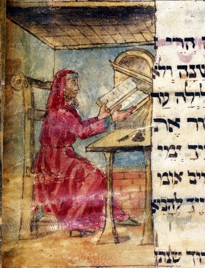 Rappresentazione di un rabbino che studia le sacre scritture. Miniatura del manoscritto del XV secolo. Biblioteca Estense Modena da Unknown artist