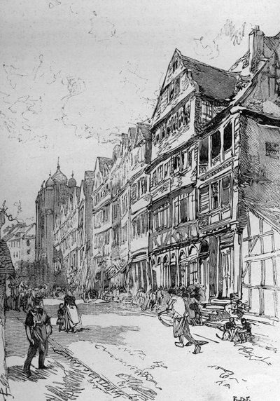 Rappresentazione della Strada Ebraica a Francoforte, luogo di nascita della famiglia Rothschild. Incisione in “The Illustrous World” da Unknown artist