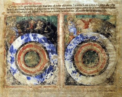Rappresentazione della creazione del mondo. Genesi. Miniatura dal codice 212 (o codice padovano o Bibbia di Padova) 1390-1400 Rovigo, Accademia dei Concordi da Unknown artist