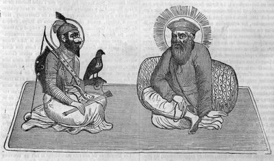 Rappresentazione dei fondatori del Sikhismo (o religione Sikh): Guru Nanak (1469-1539) e Guru Gobind Singh (1666-1708). In "Le magazin picturesque" 1836 da Unknown artist