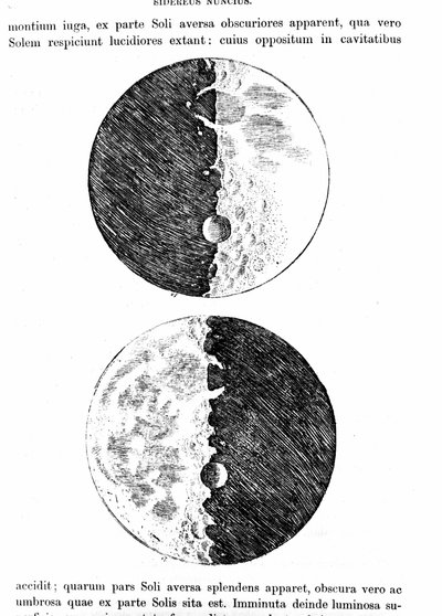 Rappresentazione della luna. Tavola tratta da "Sidereus nuncius" di Galileo Galilei da Unknown artist