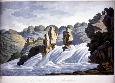 Cascata del Reno a Laufen, Germania. Incisione dell