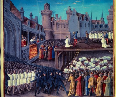 Riccardo Cuor di Leone fa catturare prigionieri turchi (musulmani) durante la Terza Crociata nel 1191. Miniatura di un manoscritto di Sebastien Mamerot da Unknown artist